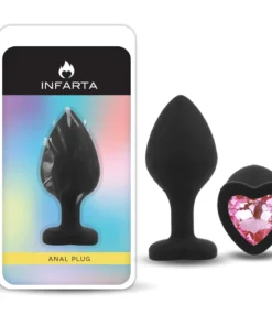 Anal Plug Heart Love Silicone Medium Black Plug - Pink Diamond